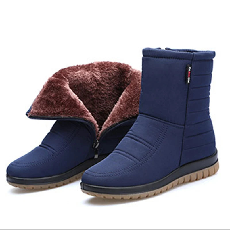 Winter Shoes Women Waterproof Snow Boots Warm Plush Ladies Ankle Booties Flat Non-slip Black Blue Red Big Size 42